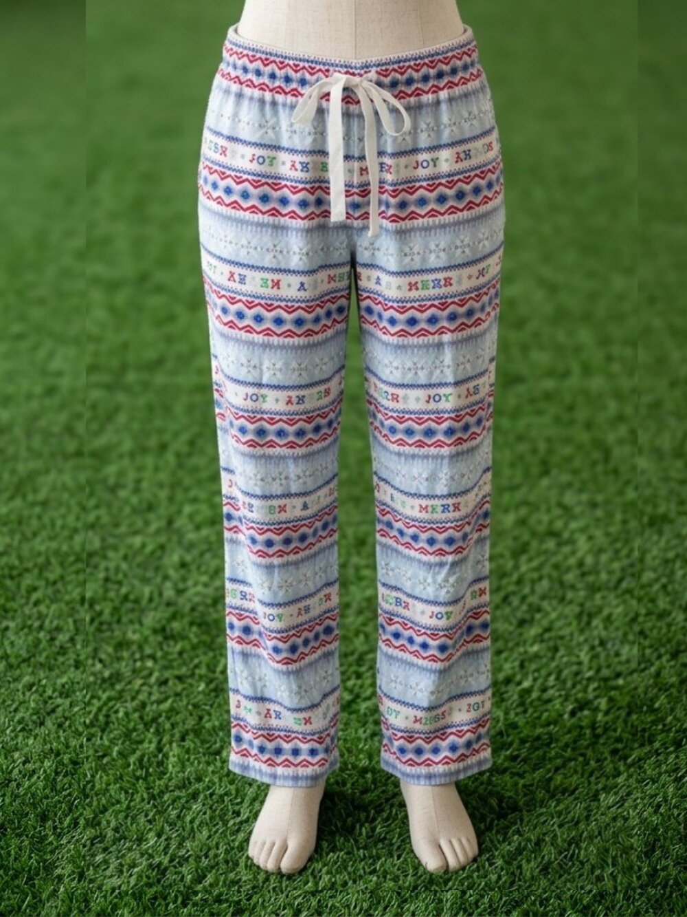 Old Navy Merry Joy Fair Isle Flannel Pajama Pants Women’s M Light Blue Holiday